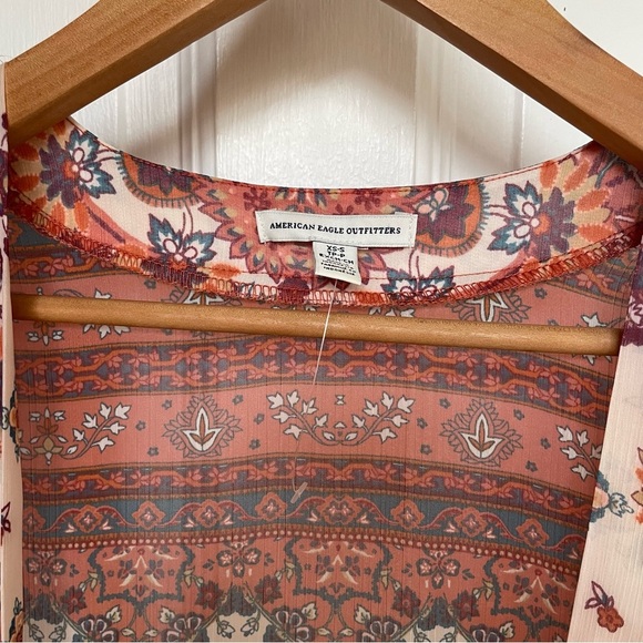 American Eagle Beach Cover Up Women Boho Floral Open Front Sheer Floral Kimono s - Picture 9 of 11